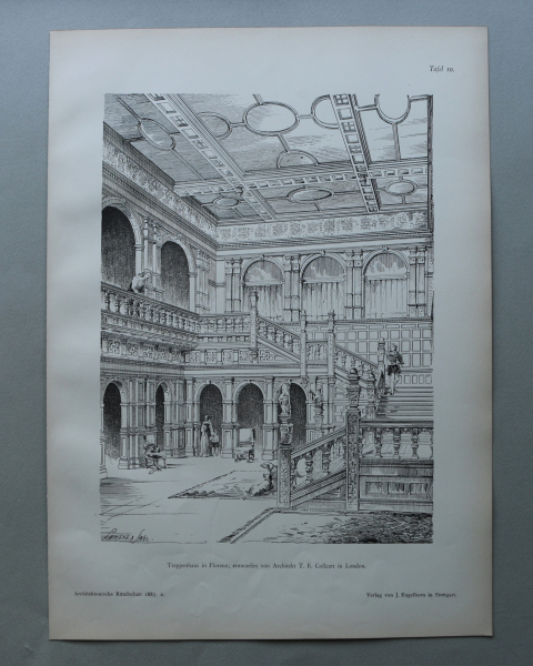 Wood Engraving Architecture Florenz 1887 stairwell